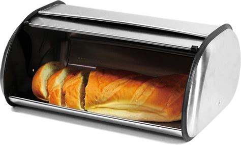 brushed stainless steel roll top 2-loaf capacity bread box|HILFA Stainless Steel Bread Box with Roll Up Lid, For .